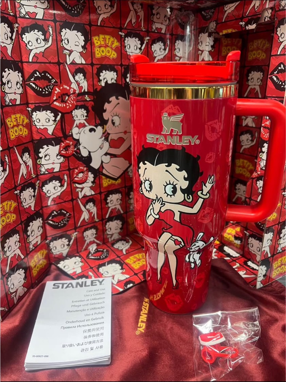 Stanley Red Betty Boop Insulated Travel Mug with Gold Accent